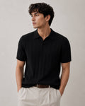 Black Vertical Ribbed Knit Polo - Gremaud