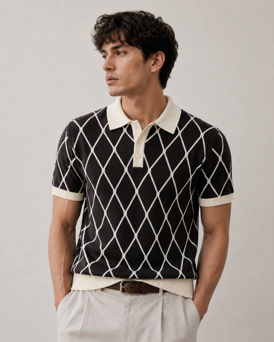 Noir Diamond Knit Polo - Gremaud