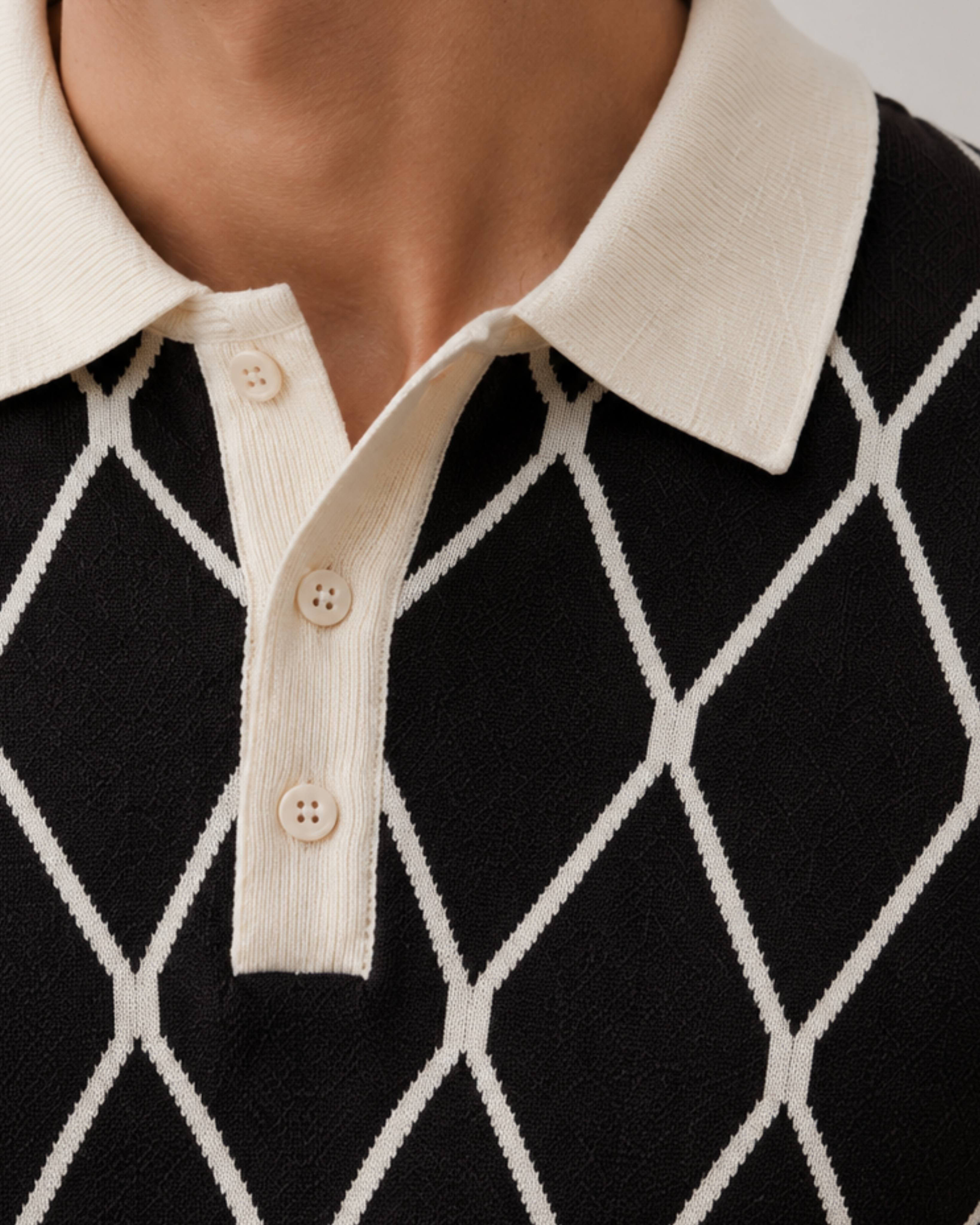 Noir Diamond Knit Polo - Gremaud