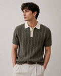 Olive Cable Knit Polo - Gremaud