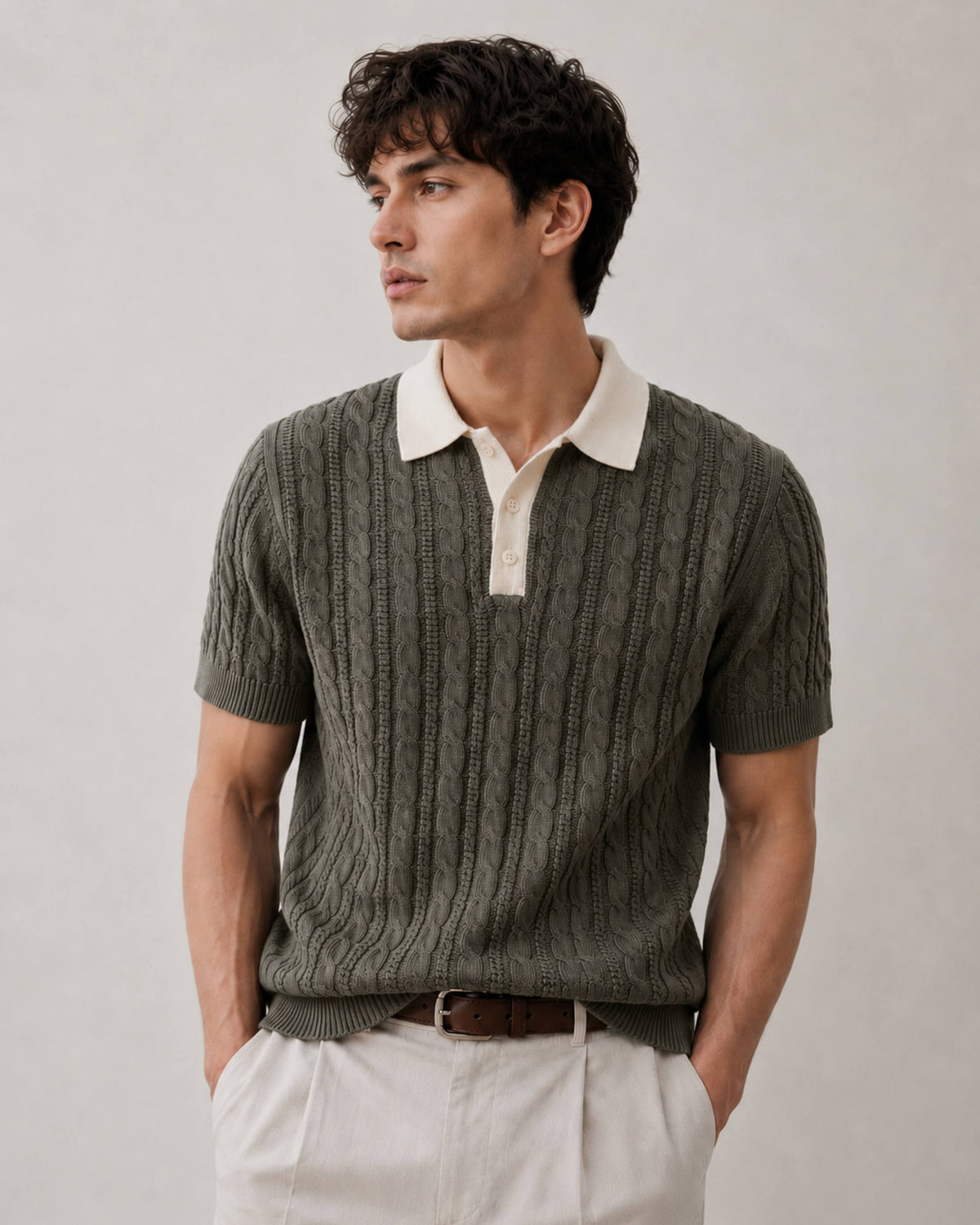 Olive Cable Knit Polo
