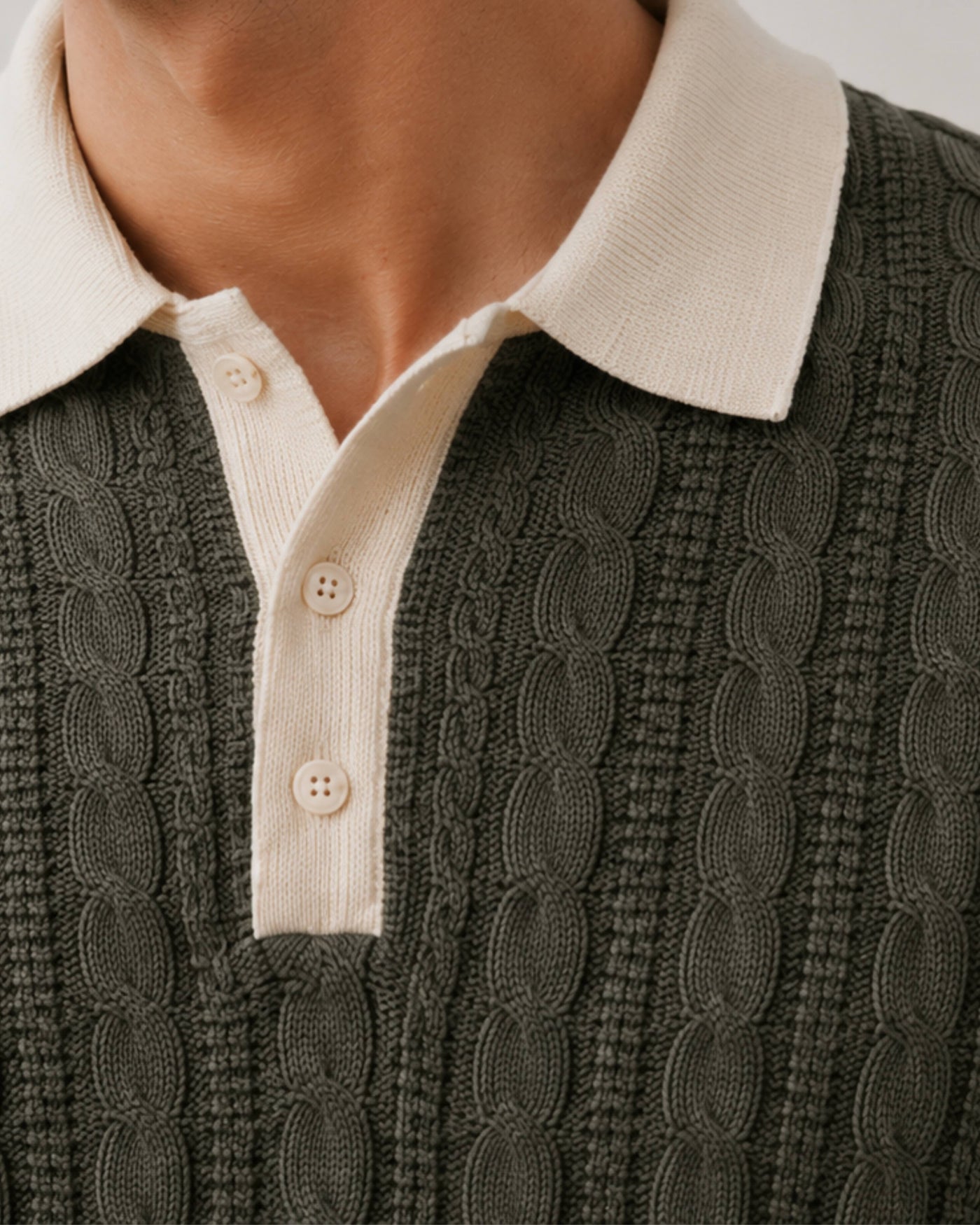 Olive Cable Knit Polo