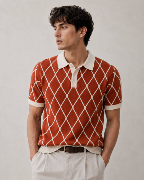 Brick Diamond Knit Polo - Gremaud