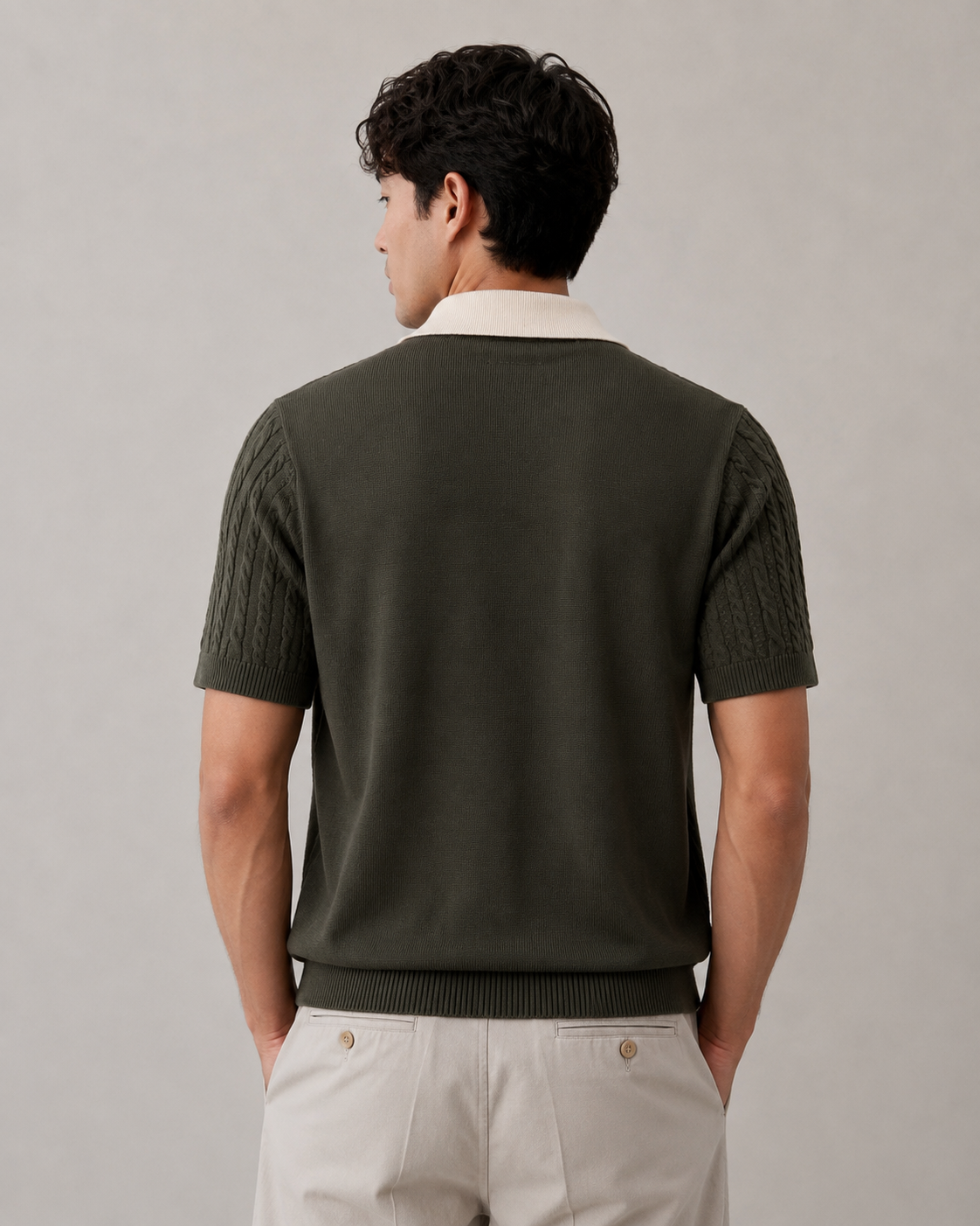 Olive Cable Knit Polo