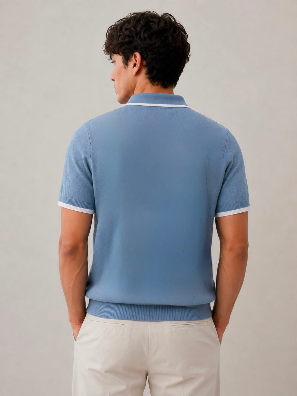 Azure Jacquard Knit Polo