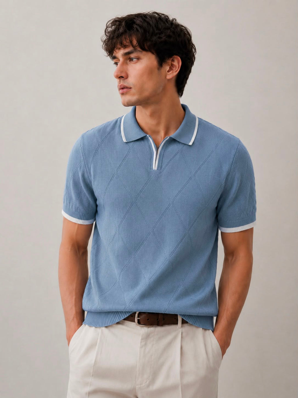 Azure Jacquard Knit Polo