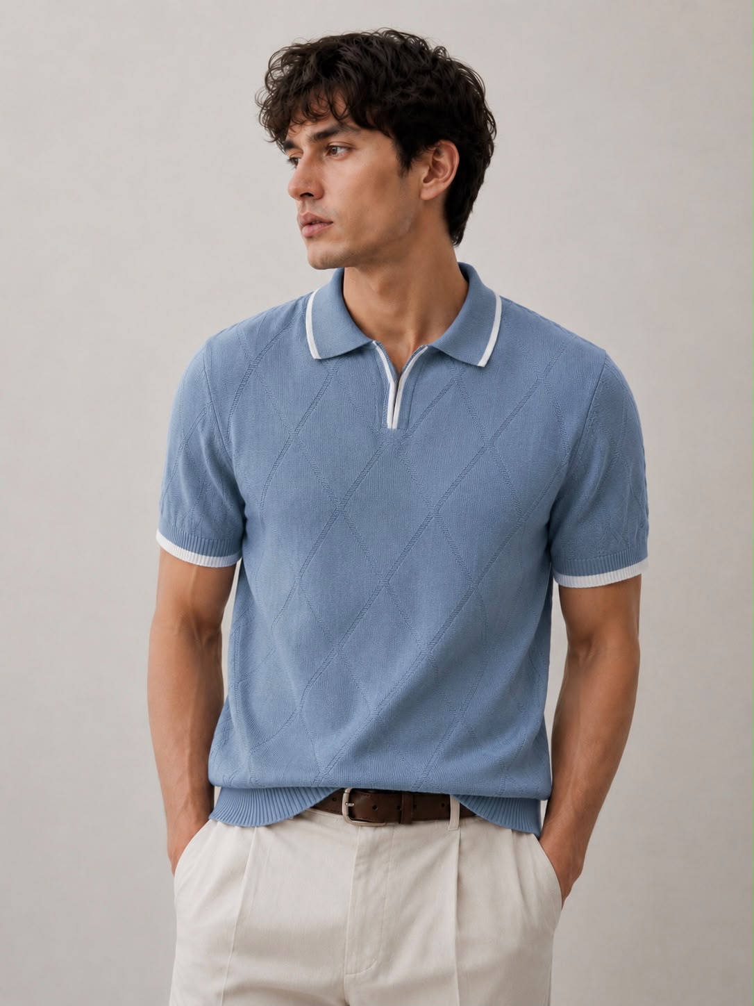 Azure Jacquard Knit Polo