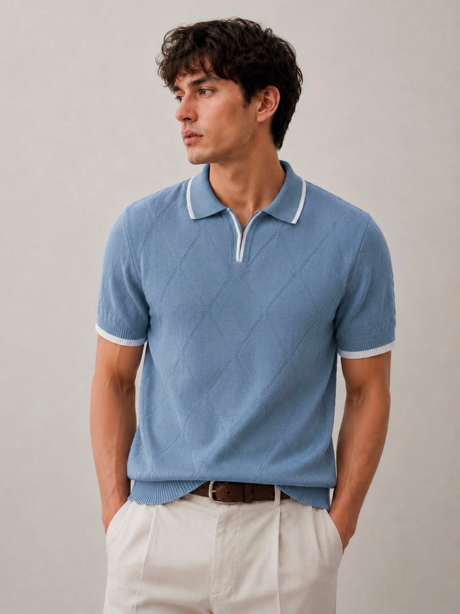 Azure Jacquard Knit Polo