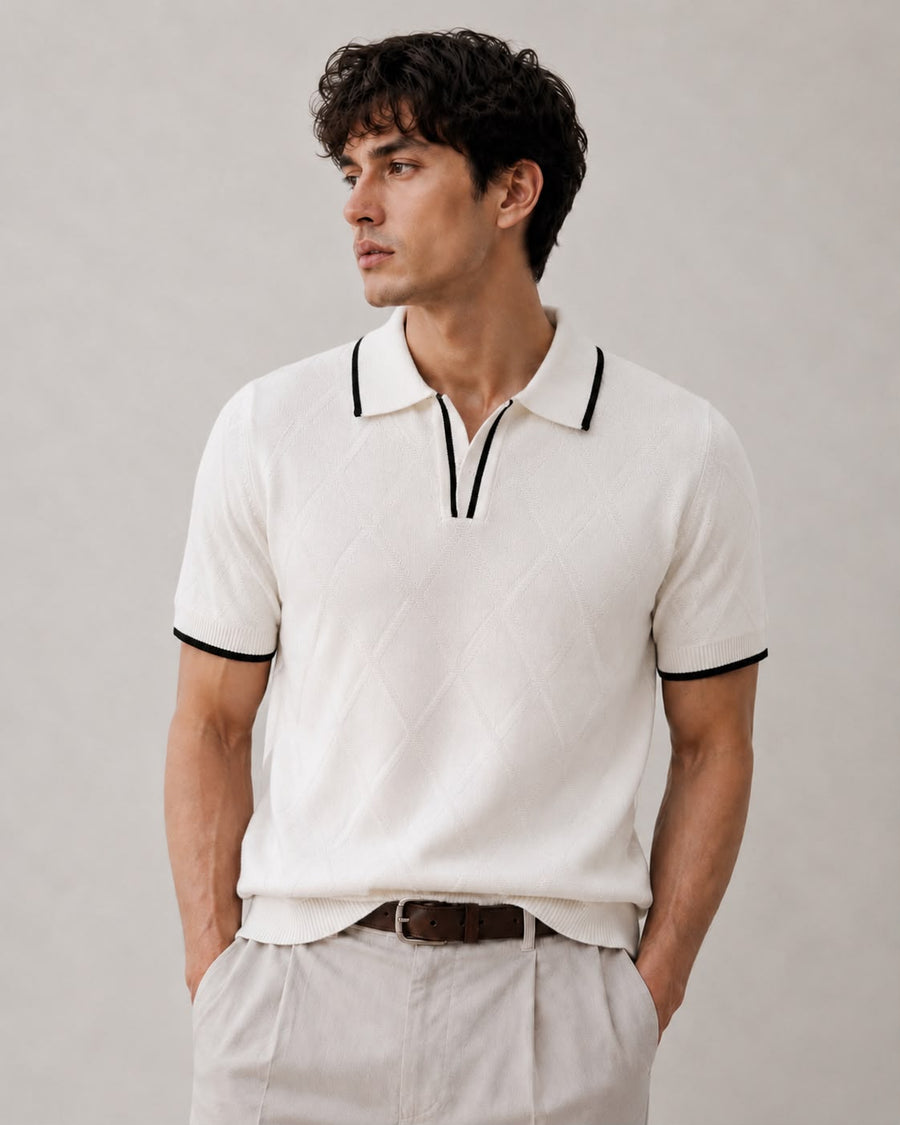 Noir Jacquard Knit Polo