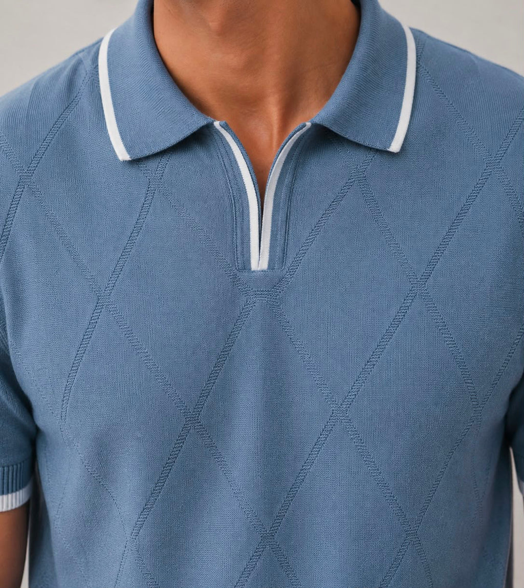 Azure Jacquard Knit Polo